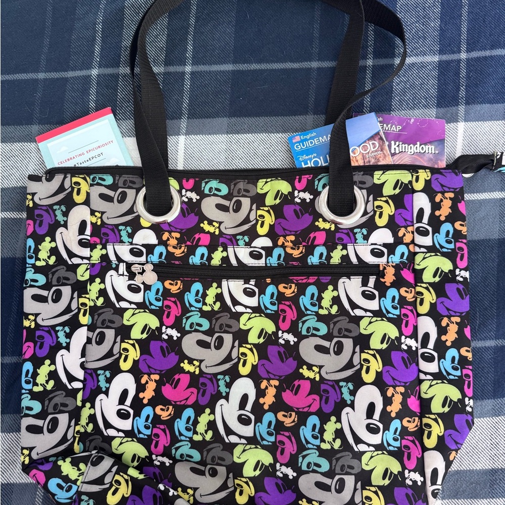 Walt Disney World Colorful Mickey Head Tote Bag Zipper Top Gently Used - Picture 6 of 12